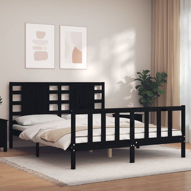 Bedframe Met Hoofdbord Massief Hout 160 x 200 cm Zwart