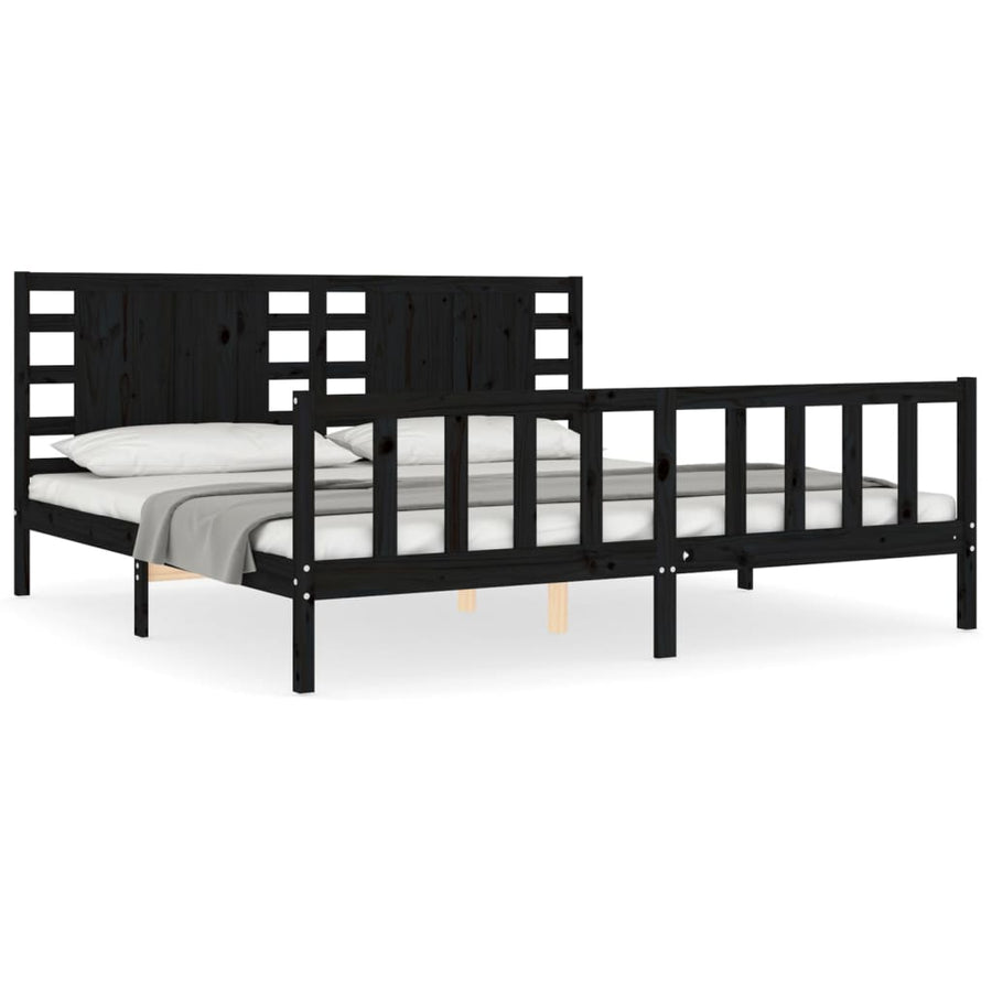 Bedframe Met Hoofdbord Massief Hout 200 x 200 cm Zwart