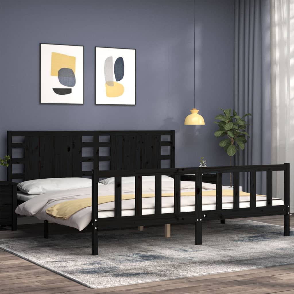 Bedframe Met Hoofdbord Massief Hout 200 x 200 cm Zwart