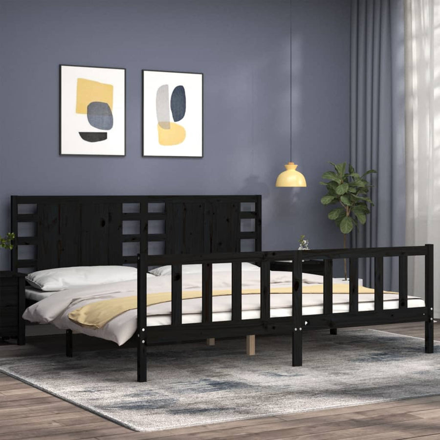 Bedframe Met Hoofdbord Massief Hout 200 x 200 cm Zwart