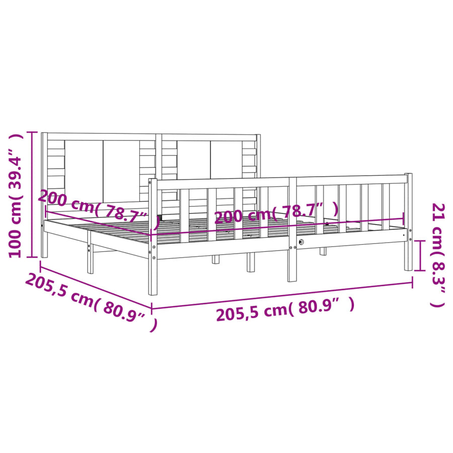 Bedframe Met Hoofdbord Massief Hout 200 x 200 cm Zwart