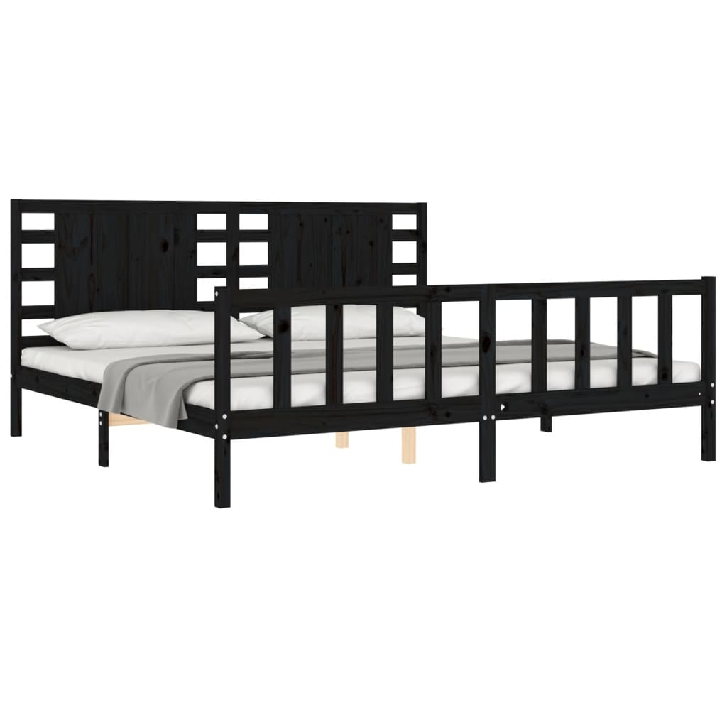 Bedframe Met Hoofdbord Massief Hout 200 x 200 cm Zwart