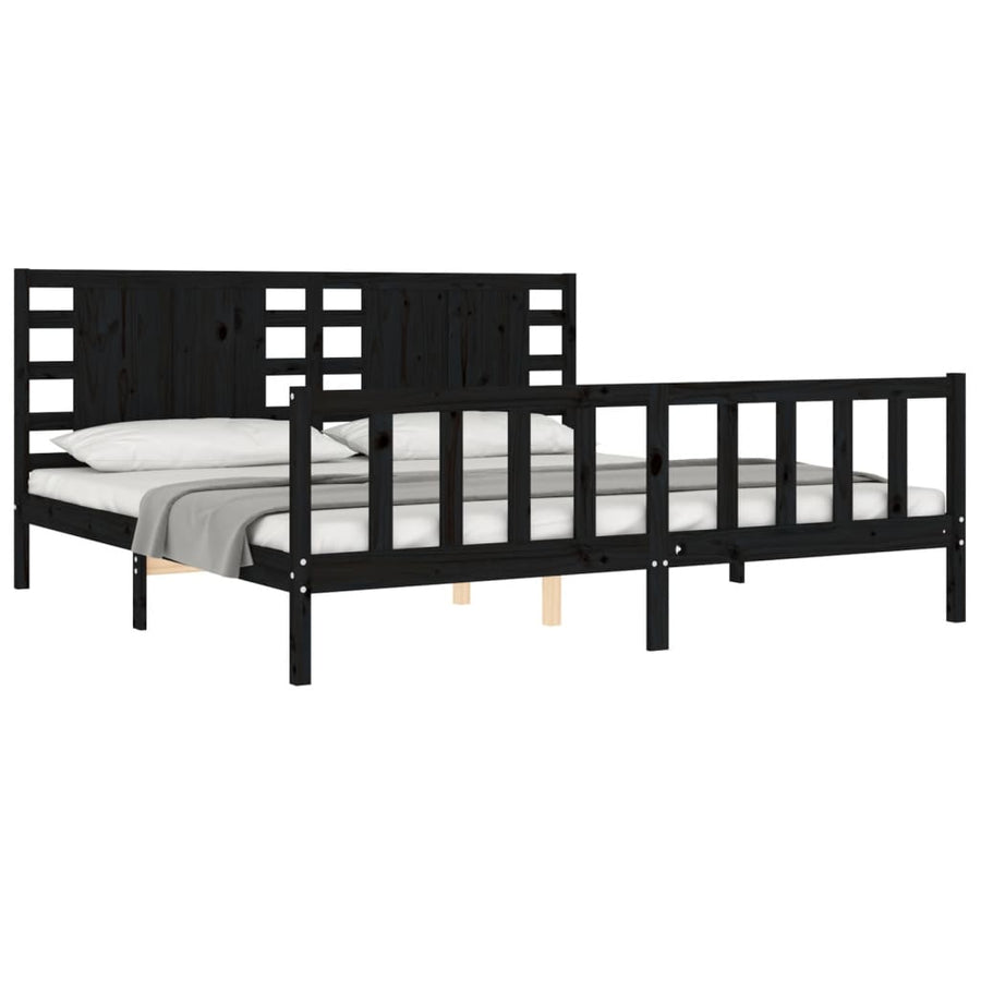 Bedframe Met Hoofdbord Massief Hout 200 x 200 cm Zwart