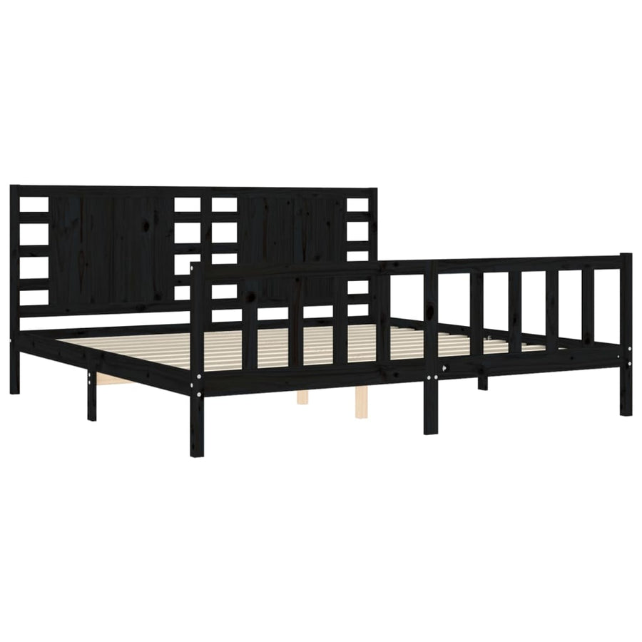 Bedframe Met Hoofdbord Massief Hout 200 x 200 cm Zwart