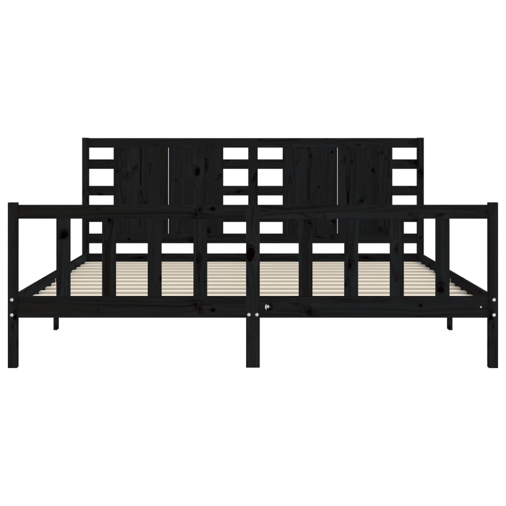 Bedframe Met Hoofdbord Massief Hout 200 x 200 cm Zwart