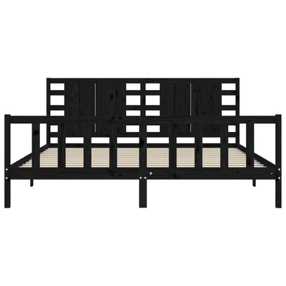 Bedframe Met Hoofdbord Massief Hout 200 x 200 cm Zwart
