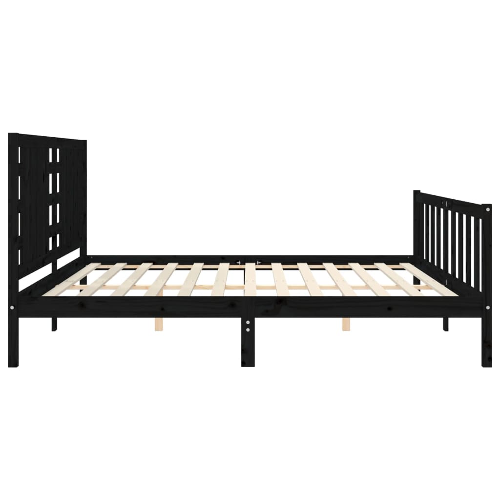 Bedframe Met Hoofdbord Massief Hout 200 x 200 cm Zwart