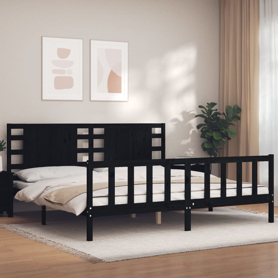 Bedframe Met Hoofdbord Massief Hout 200 x 200 cm Zwart