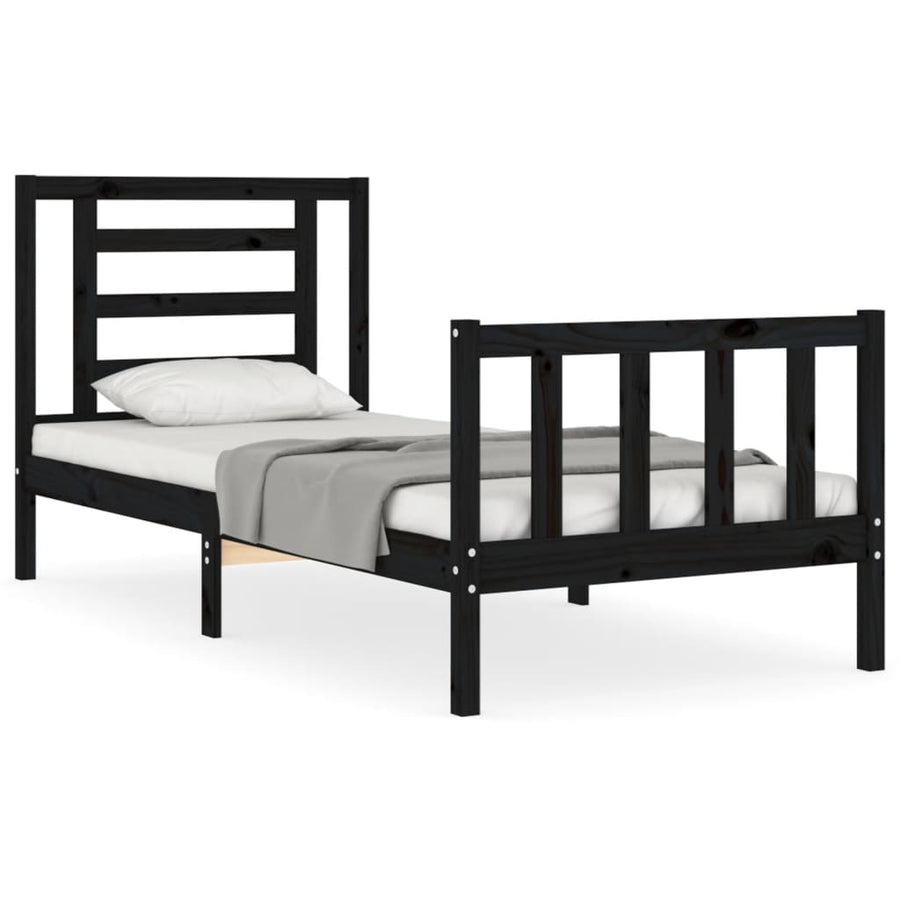 Bedframe Met Hoofdbord Massief Hout 2Ft6 Small Single 75 x 190 cm Zwart