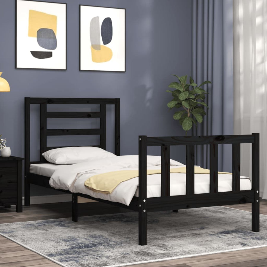 Bedframe Met Hoofdbord Massief Hout 2Ft6 Small Single 75 x 190 cm Zwart
