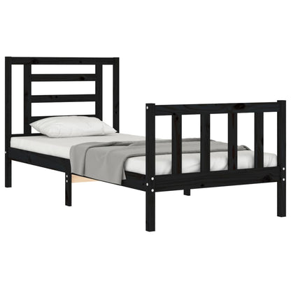 Bedframe Met Hoofdbord Massief Hout 2Ft6 Small Single 75 x 190 cm Zwart
