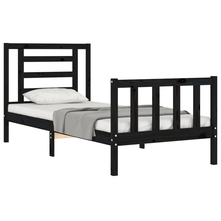 Bedframe Met Hoofdbord Massief Hout 2Ft6 Small Single 75 x 190 cm Zwart