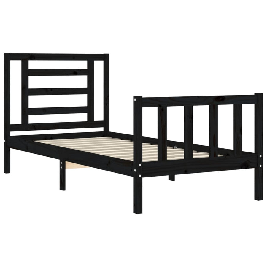 Bedframe Met Hoofdbord Massief Hout 2Ft6 Small Single 75 x 190 cm Zwart