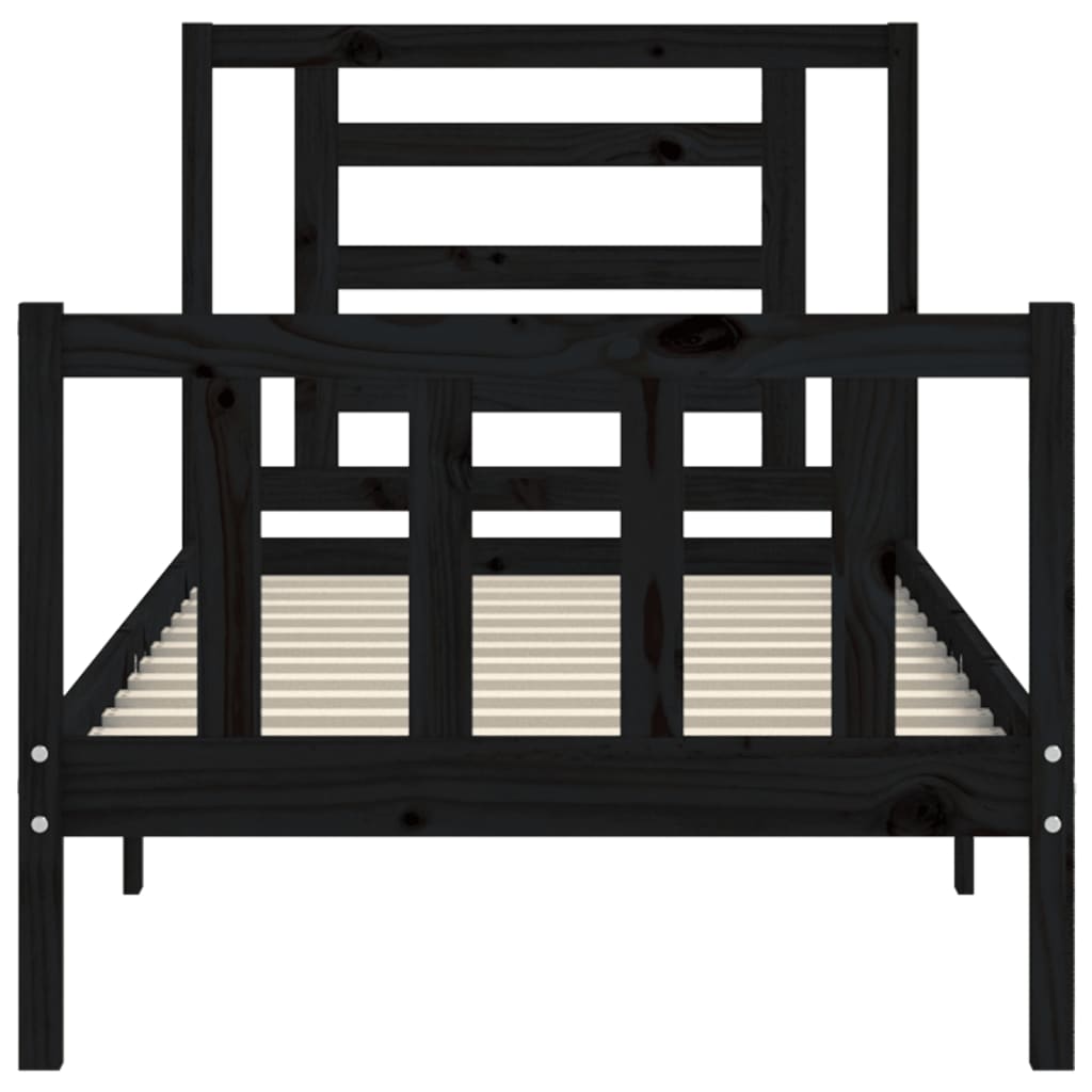 Bedframe Met Hoofdbord Massief Hout 2Ft6 Small Single 75 x 190 cm Zwart