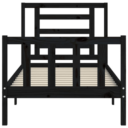 Bedframe Met Hoofdbord Massief Hout 2Ft6 Small Single 75 x 190 cm Zwart