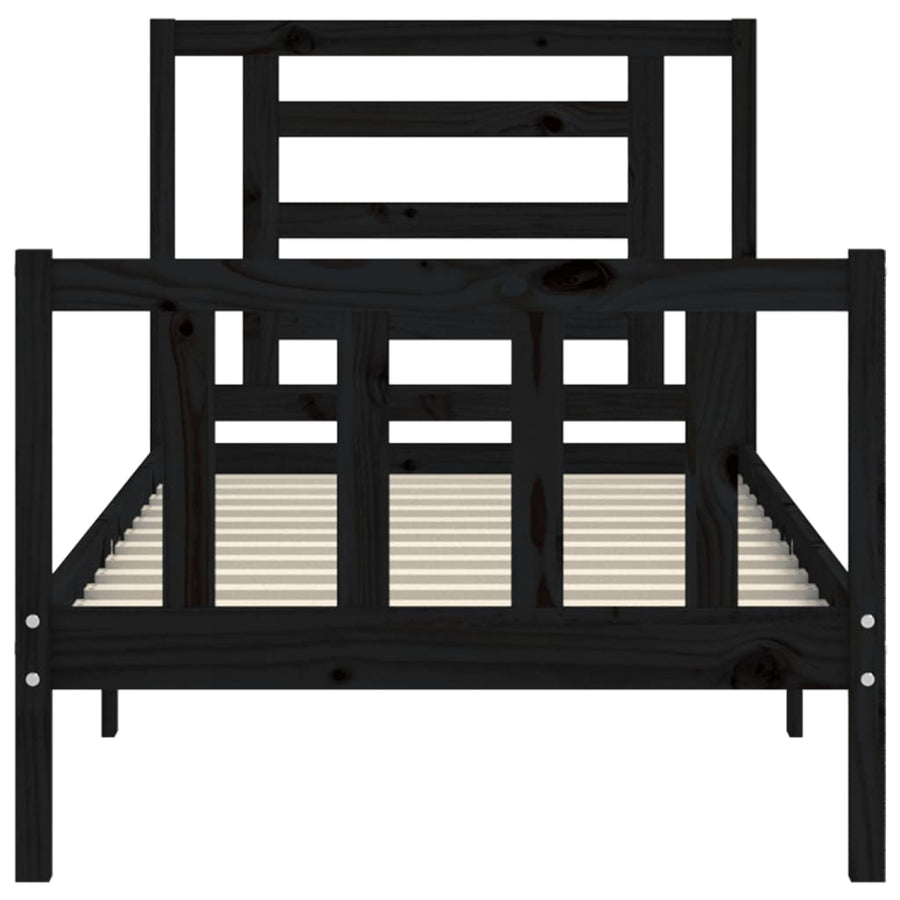 Bedframe Met Hoofdbord Massief Hout 2Ft6 Small Single 75 x 190 cm Zwart