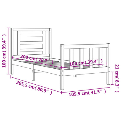 Bedframe Met Hoofdbord Massief Hout 100 x 200 cm Wit