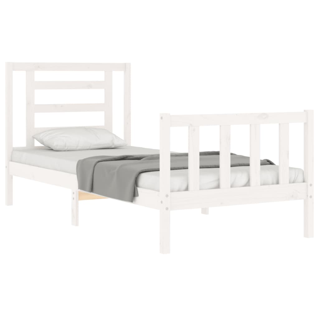 Bedframe Met Hoofdbord Massief Hout 100 x 200 cm Wit