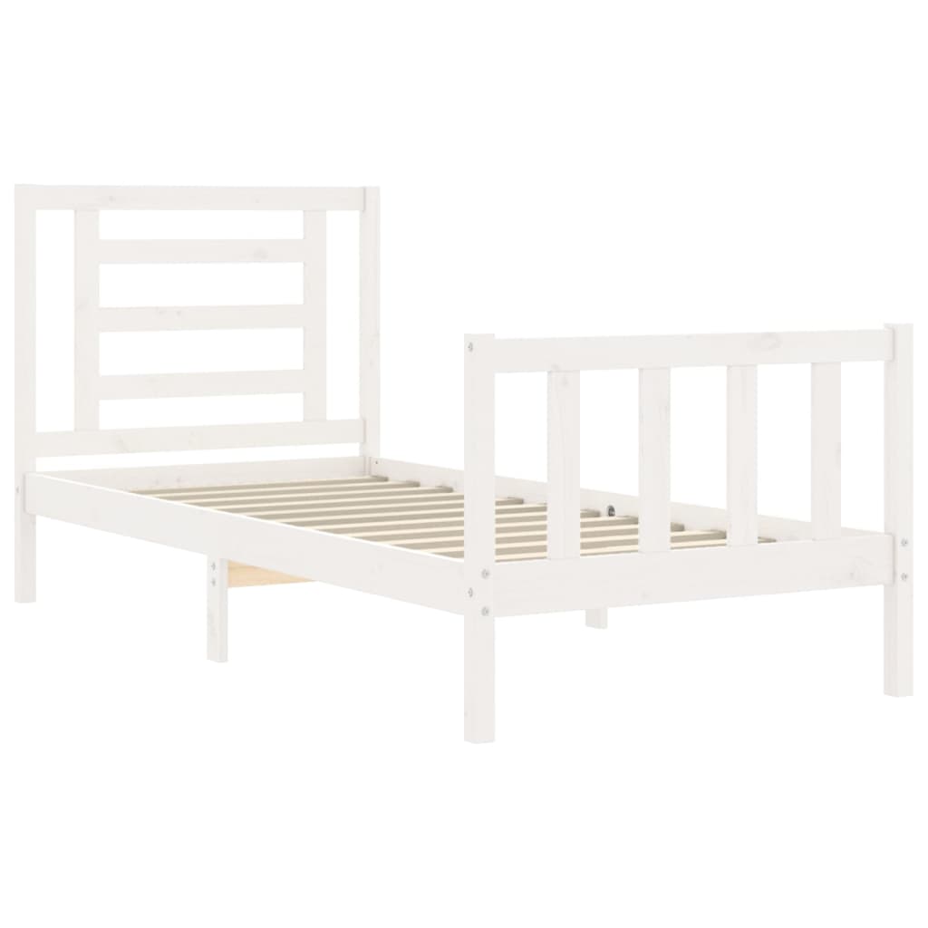 Bedframe Met Hoofdbord Massief Hout 100 x 200 cm Wit
