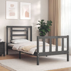 Bedframe Met Hoofdbord Massief Hout 100 x 200 cm Grijs