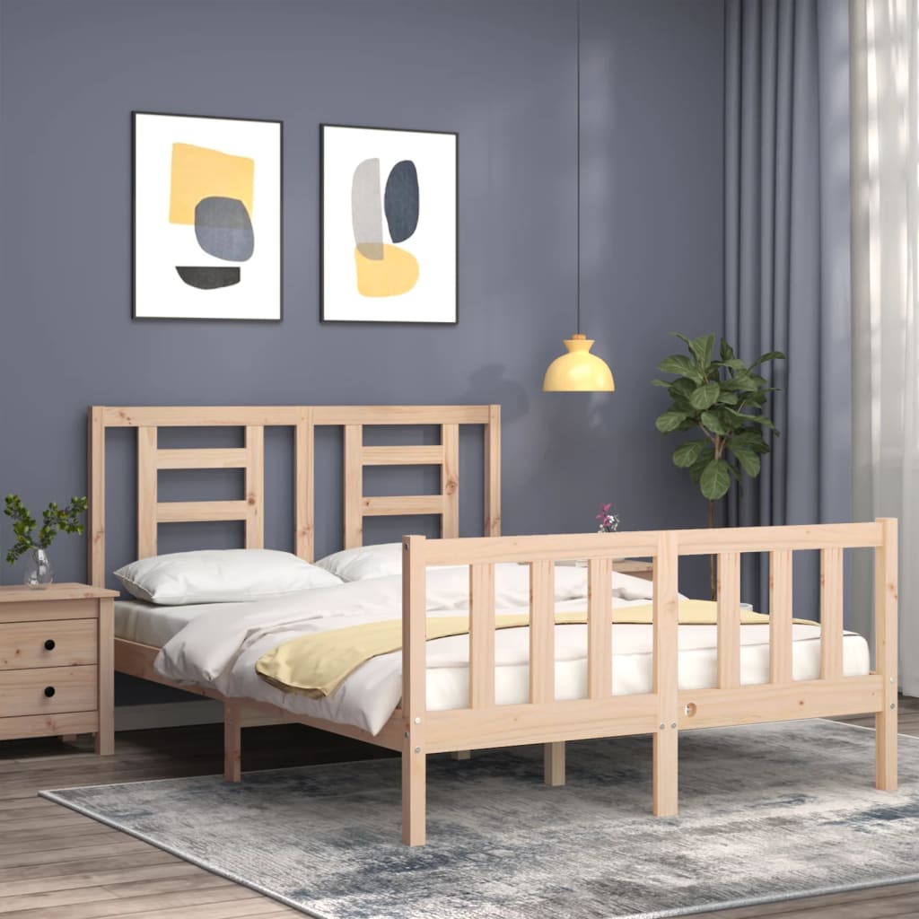Bedframe Met Hoofdbord Massief Hout 140 x 200 cm Naturel