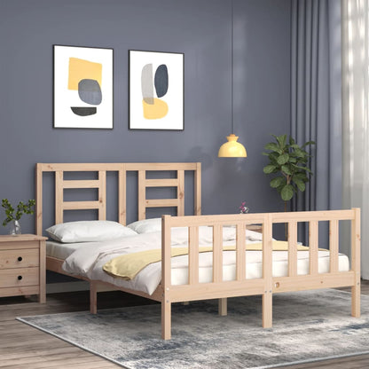 Bedframe Met Hoofdbord Massief Hout 140 x 200 cm Naturel