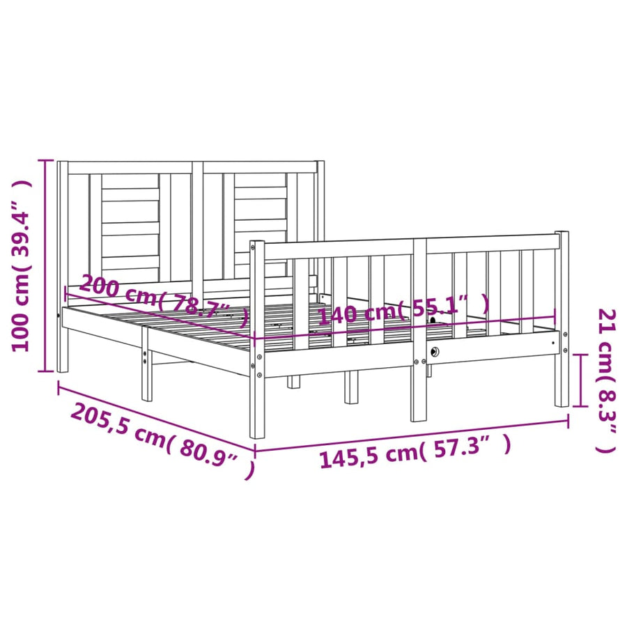 Bedframe Met Hoofdbord Massief Hout 140 x 200 cm Naturel