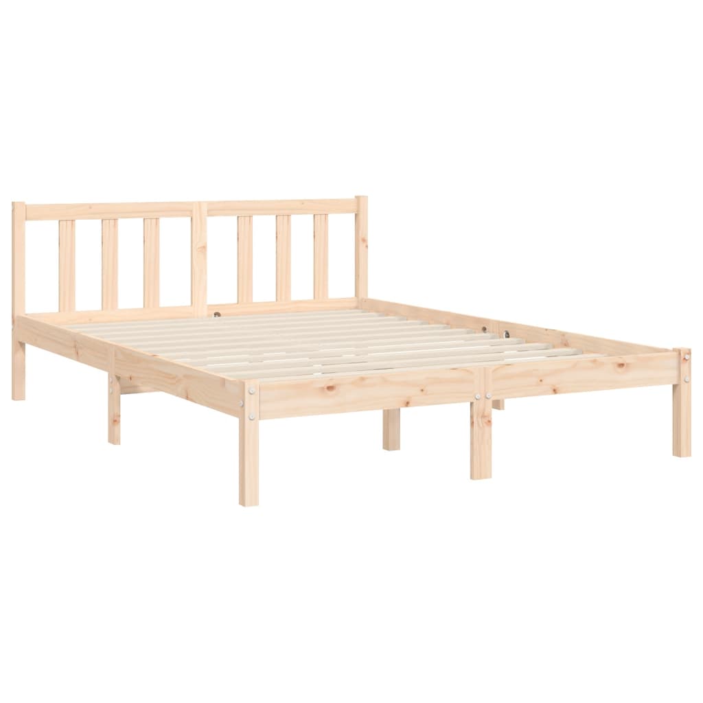 Bedframe Met Hoofdbord Massief Hout 140 x 200 cm Naturel
