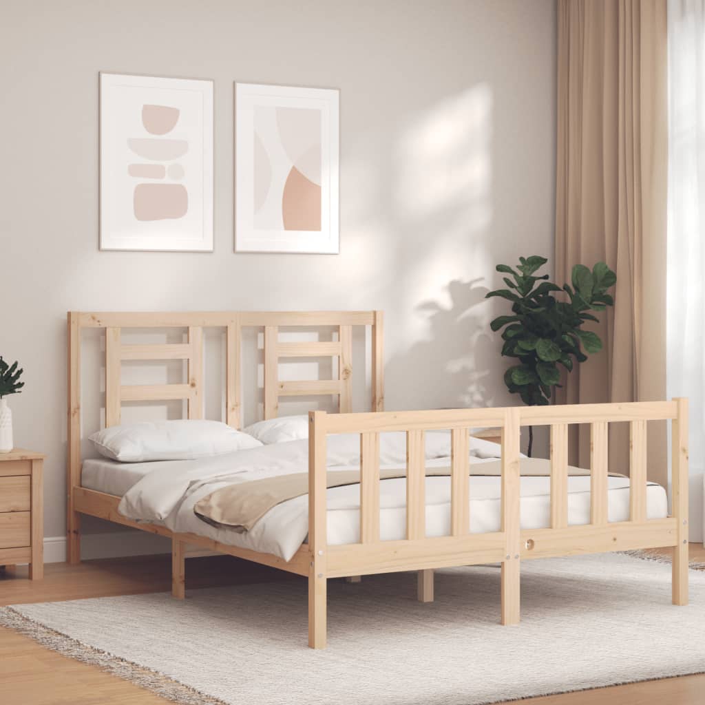 Bedframe Met Hoofdbord Massief Hout 140 x 200 cm Naturel