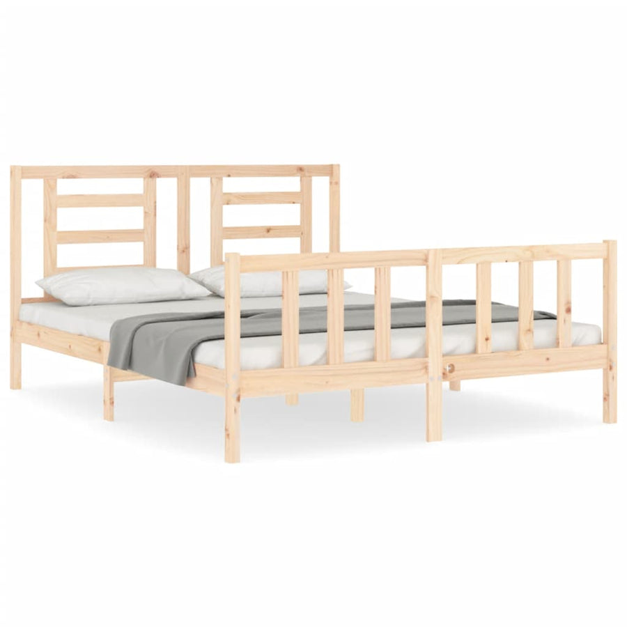 Bedframe Met Hoofdbord Massief Hout 160 x 200 cm Naturel