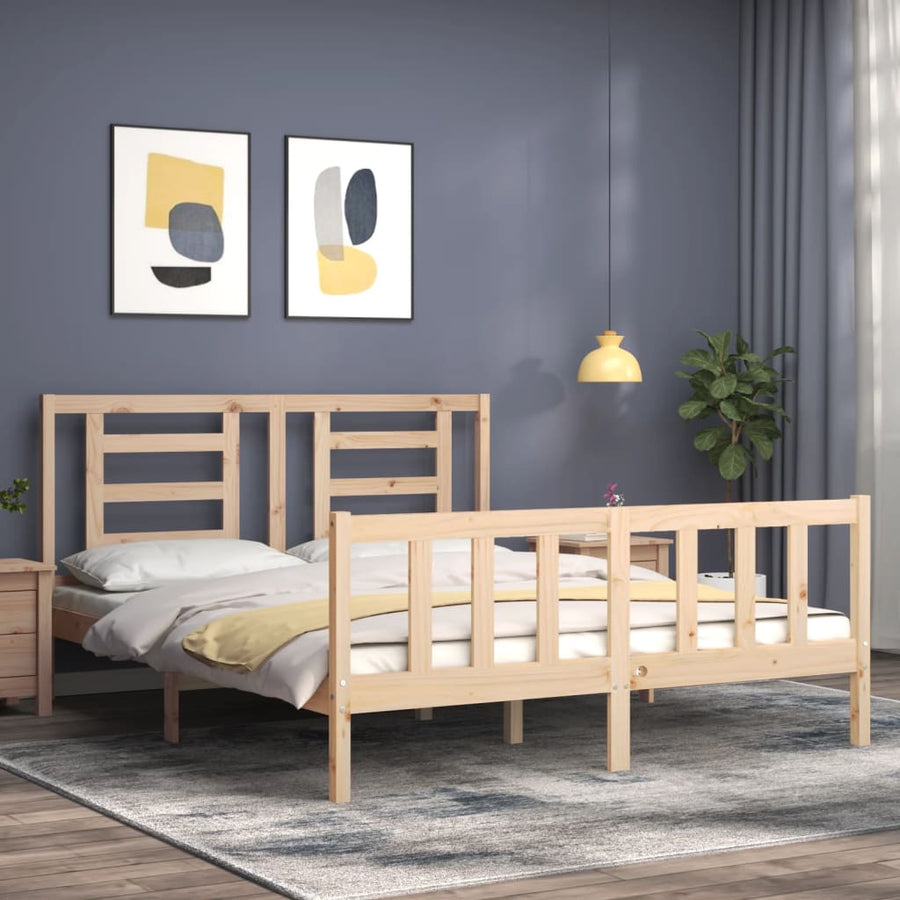 Bedframe Met Hoofdbord Massief Hout 160 x 200 cm Naturel
