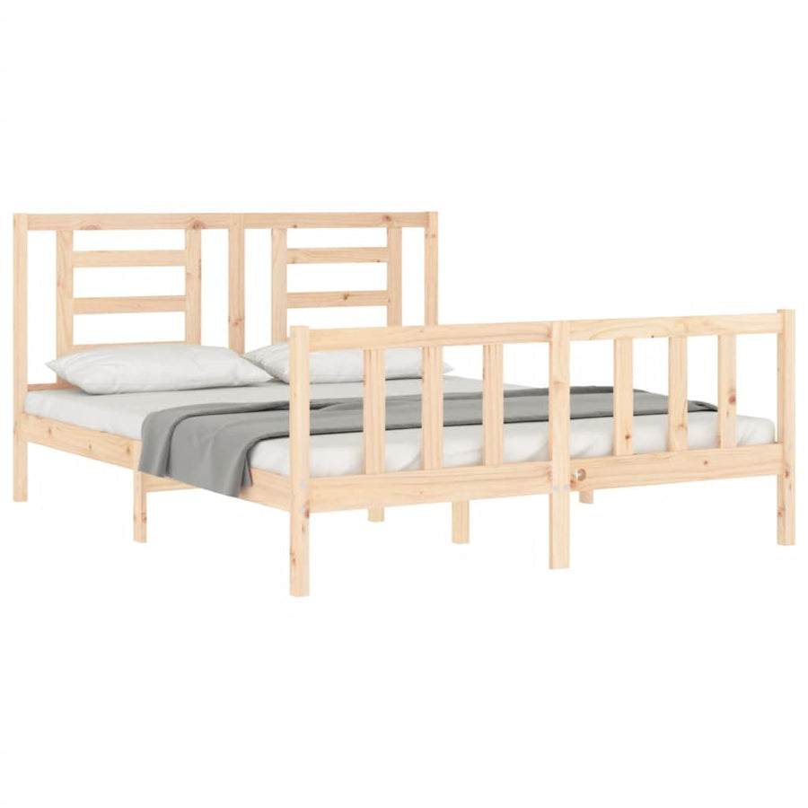 Bedframe Met Hoofdbord Massief Hout 160 x 200 cm Naturel