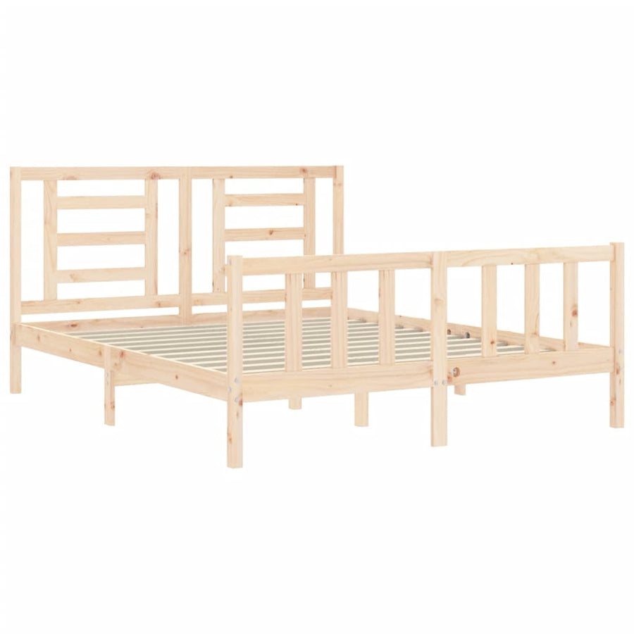 Bedframe Met Hoofdbord Massief Hout 160 x 200 cm Naturel