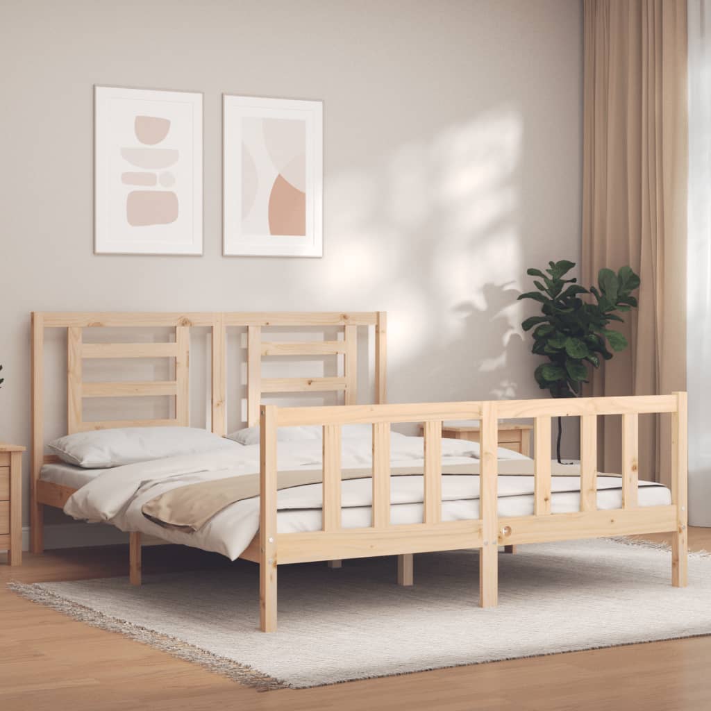 Bedframe Met Hoofdbord Massief Hout 160 x 200 cm Naturel