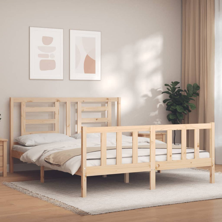 Bedframe Met Hoofdbord Massief Hout 160 x 200 cm Naturel