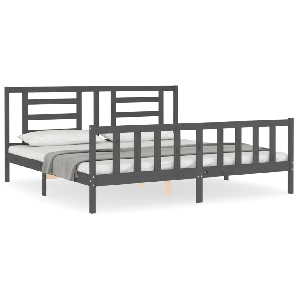 Bedframe Met Hoofdbord Massief Hout 200 x 200 cm Grijs