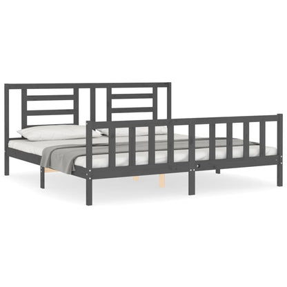 Bedframe Met Hoofdbord Massief Hout 200 x 200 cm Grijs