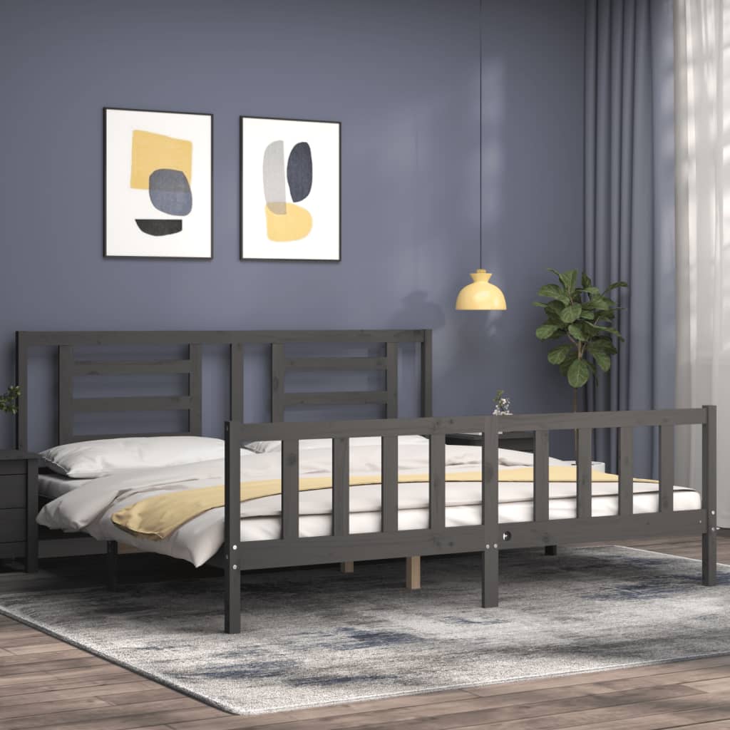 Bedframe Met Hoofdbord Massief Hout 200 x 200 cm Grijs