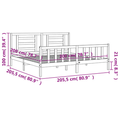 Bedframe Met Hoofdbord Massief Hout 200 x 200 cm Grijs