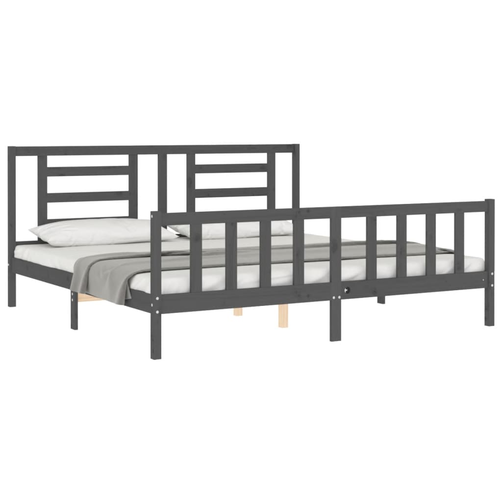 Bedframe Met Hoofdbord Massief Hout 200 x 200 cm Grijs