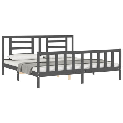Bedframe Met Hoofdbord Massief Hout 200 x 200 cm Grijs