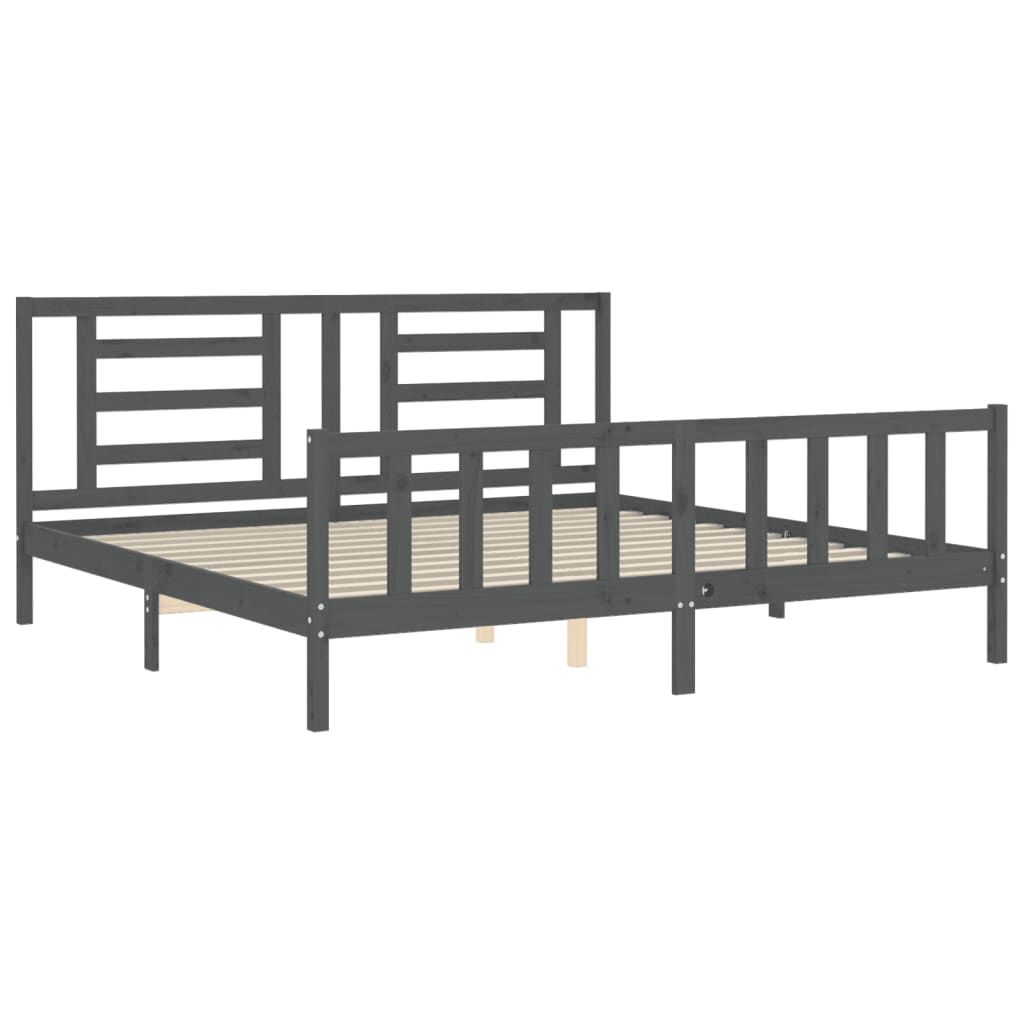Bedframe Met Hoofdbord Massief Hout 200 x 200 cm Grijs