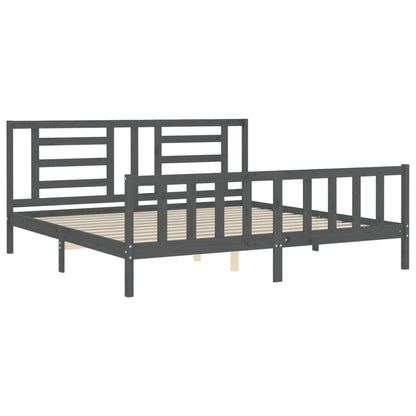 Bedframe Met Hoofdbord Massief Hout 200 x 200 cm Grijs