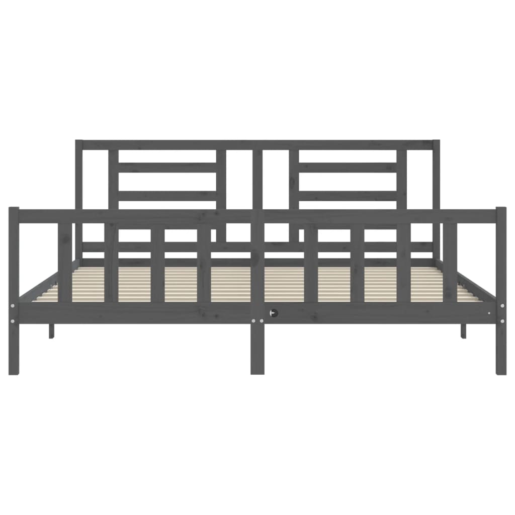 Bedframe Met Hoofdbord Massief Hout 200 x 200 cm Grijs