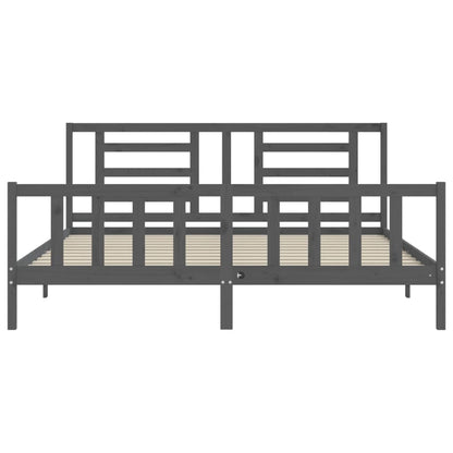 Bedframe Met Hoofdbord Massief Hout 200 x 200 cm Grijs