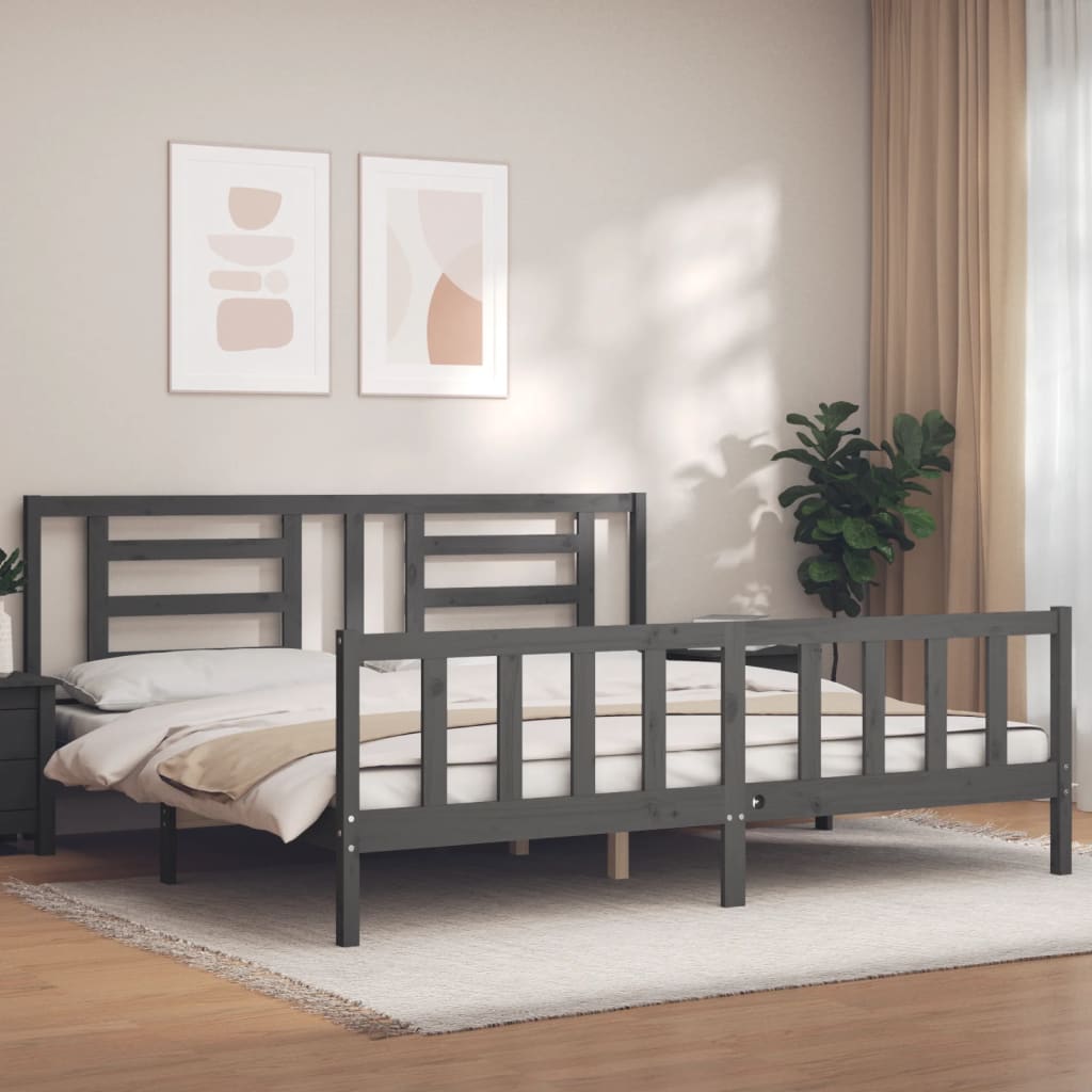 Bedframe Met Hoofdbord Massief Hout 200 x 200 cm Grijs