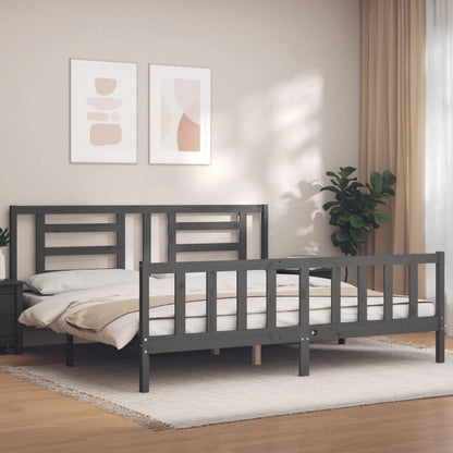 Bedframe Met Hoofdbord Massief Hout 200 x 200 cm Grijs