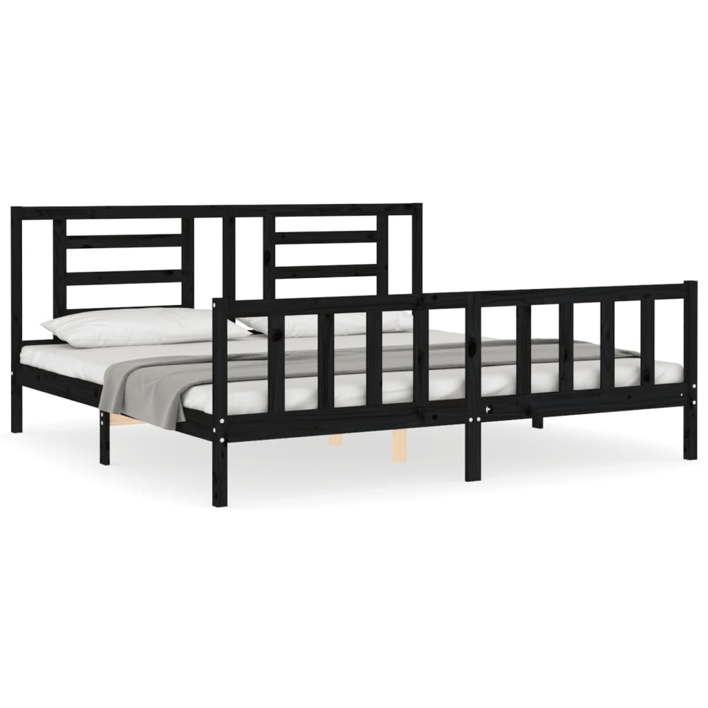 Bedframe Met Hoofdbord Massief Hout 200 x 200 cm Zwart