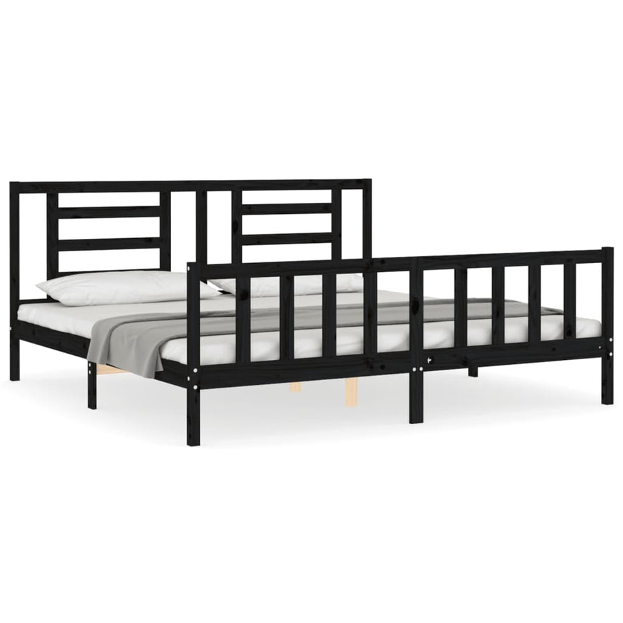 Bedframe Met Hoofdbord Massief Hout 200 x 200 cm Zwart