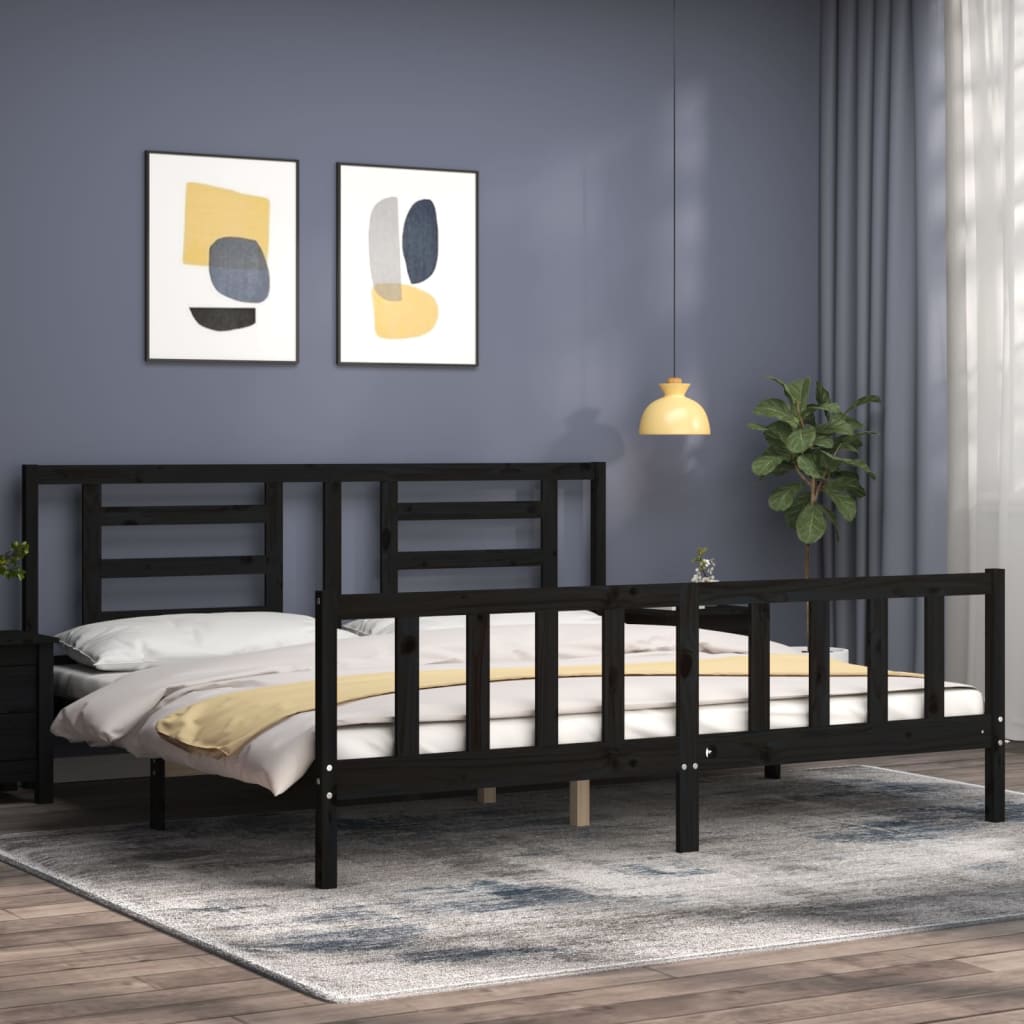 Bedframe Met Hoofdbord Massief Hout 200 x 200 cm Zwart